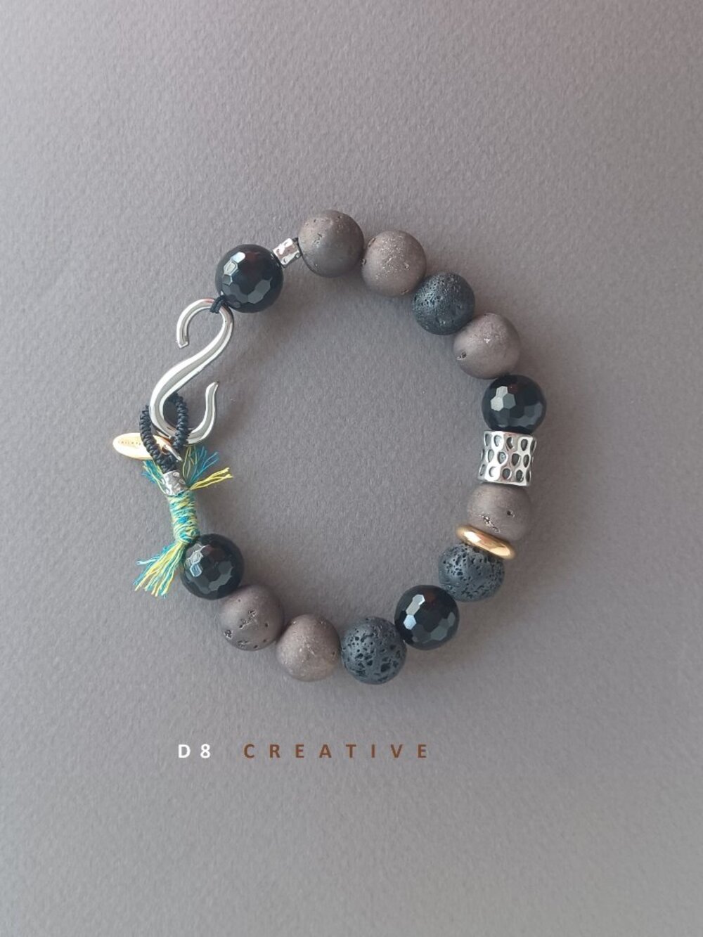 New men's design handmade mixed gemstone with stainless steel bracelet